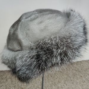 Sapphire Mink Fur Hat with Fox Fur Trim
